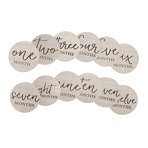 Little Pear Wooden Milestone Photo Cards, Baby Announcement Cards, Double Sided Photo Prop Monthly Milestone Discs, Pregnancy Journey Milestone Markers, 1-12 Months, Gray Wood
