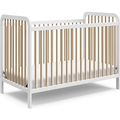 Storkcraft Pasadena 3-in-1 Convertible Crib (White with Driftwood) – GREENGUARD Gold Certified, Converts to Daybed and Toddler Bed, Fits Standard Full-Size Crib Mattress, Adjustable Mattress Height
