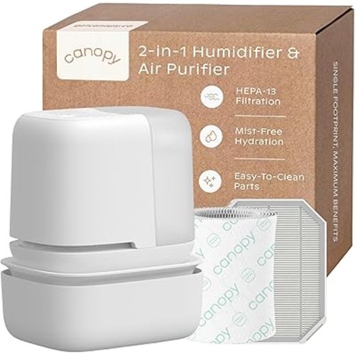 Canopy Wellness Tower – Bedside Humidifier + Air Purifier Combo | HEPA-13 Filtration, No-Mist Evaporative Hydration, 36-Hour Run Time, White Noise & Adjustable Sleep Lights - White