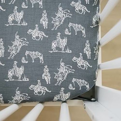 Wild West Muslin Crib Sheet by Mebie Baby, Soft and Breathable Bed Sheets for Babies, Modern Neutral Bedding for Cribs, Standard Crib Mattress Fitted Sheet, Great for Boy or Girl Room or Nursery