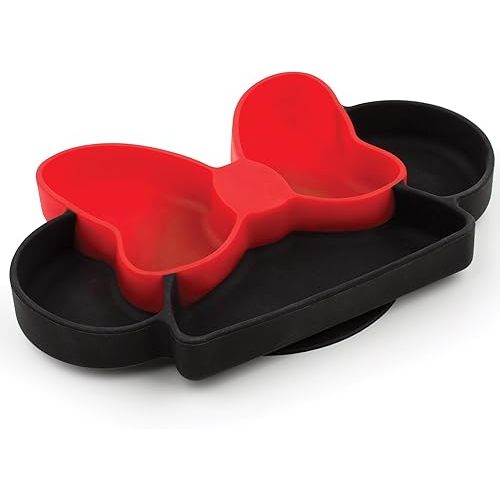 Bumkins Disney Toddler and Baby Suction Plate, Silicone Grip Dish, Baby Led Weaning, Kids Feeding Supplies, Non Skid Sticky Bottom, Platinum Silicone, for Children Ages 6 Months Up, Minnie Mouse