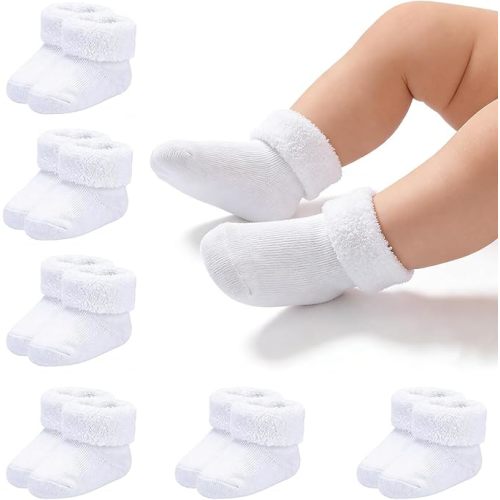 Newborn Socks 0-3 Months Preemie Infant Cotton Terry Ankle Socks 6 Pairs
