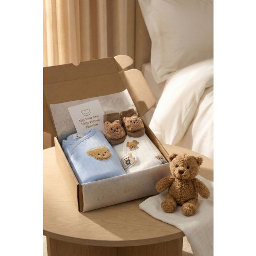 The Cozy Blue Boucle Baby Bear & Charming Bear Personalised Gift Box