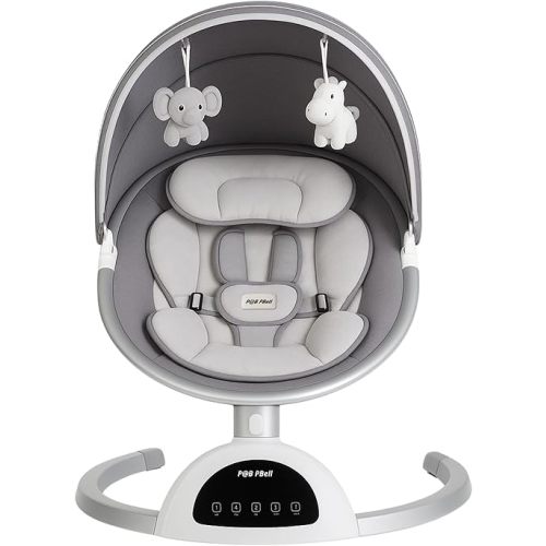 P@B PBell Baby Swings for Infants, Infant Swing, 3 Seat Positions, baby Swing; 5 Point Harness Belt, 5 Speeds and Remote Control - Portable Baby Swing (Grey)