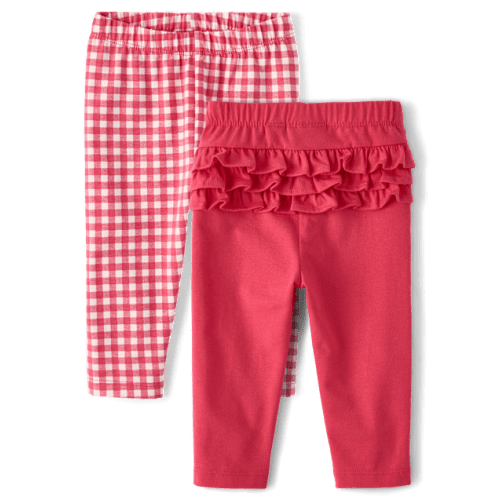 Baby Girls Gingham Ruffle Leggings 2-Pack - Pink