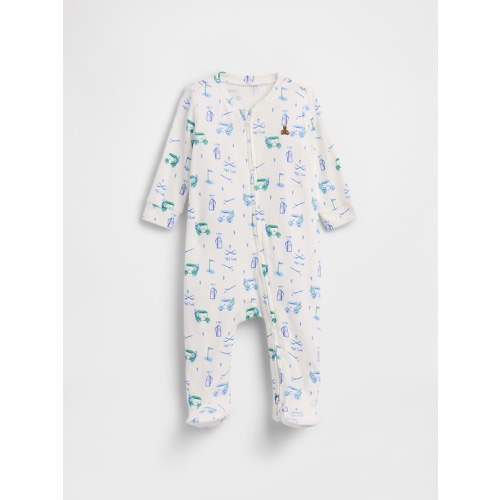 Blue Gingham Baby Print Two-Way Zip One-Piece