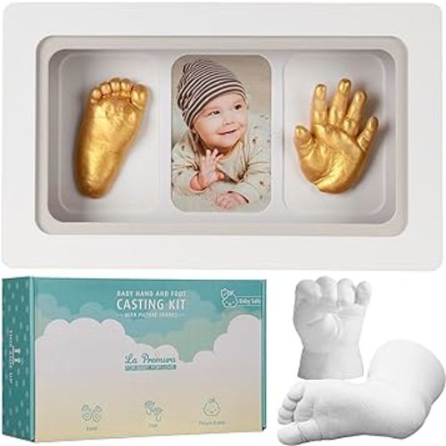 La Premura Baby Keepsake Hand Casting Kit with Shadow Box Frame - Plaster Hand Mold Baby Casting Kit for Infant Hand & Foot Molding, Perfect First Birthday, Christmas & Newborn Gifts
