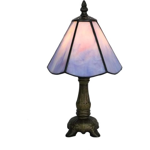 Tiffany Table Lamp for Living Room, 6 Inch Mini Purple Stained Glass Bedside Lamp, Lovely Moon Night Light for Bedroom, Small Lamp for Loung/Dining Room, Free Bulb