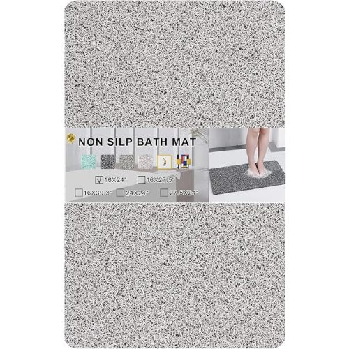 Nonslip Bathtub Mat, Anti Slip Bath Mat 0.6" Extra Thick, Quick Dry Bath Tub Anti Slip Shower Mat, Loofah Non-Slip Bath Mat for Tub Bathroom Pool Kitchen Entryway Home Hotel(Light Gray 16x24)
