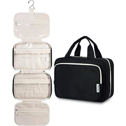 Narwey Hanging Toiletry Bag for Women Travel Makeup Bag Organizer Toiletries Bag for Travel Size Essentials Accessories Cosmetics (Black (Medium))