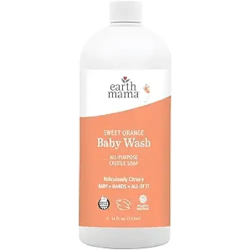 Earth Mama Sweet Orange Baby Wash Liquid Hand Soap Refill, Body Wash for Sensitive Skin, All Purpose Castile Soap Liquid with Coconut Oil, Shea Butter, Calendula & Aloe, 34 fl oz