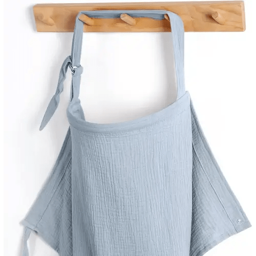 Blissful Diary Muslin Nursing Cover for Breastfeeding, Breathable Breastfeeding Cover up with Arch Neckline for Women, Nursing Apron(Light Blue)
