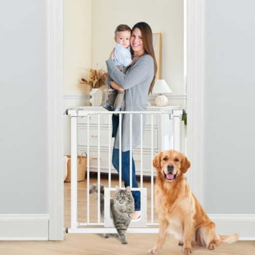 Extra Wide Baby Gate,29.5"-40.6" with Pet Door, Metal Dog Gate for Stairs & Doorways,Pressure Mount Gate for Ages 6 to 36 Months