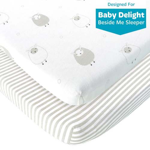 Fitted Sheets For Baby Delight Beside Me Dreamer Bassinet and Bedside Sleeper (21 x 33 inch)– Snuggly Soft Jersey Cotton – Stripes and Lamb (2 Pack)