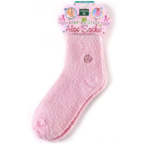Earth Therapeutics Aloe Vera Socks – Infused with Natural Aloe Vera & Vitamin E – Helps Dry Feet, Cracked Heels, Calluses, Rough Skin, Dead Skin - Use with Your Favorite Lotions - Pink