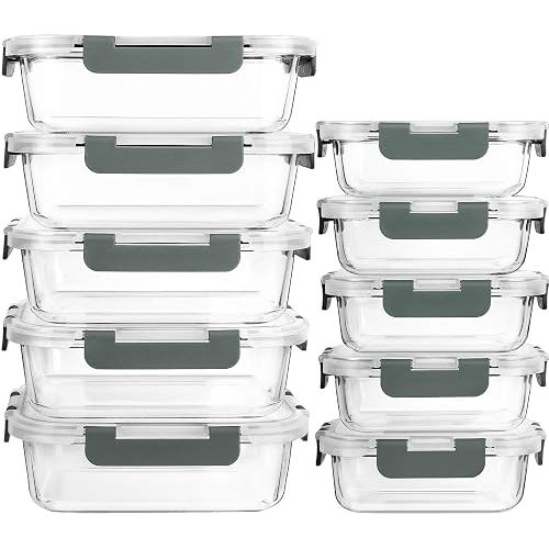 M MCIRCO 10 Pack Glass Food Storage Containers with Lids, Gray