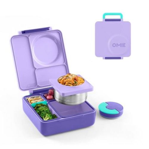 OMIE OmieBox Insulated Bento Lunch Box with Leakproof Thermos Food Jar 3 Compartments - Plum