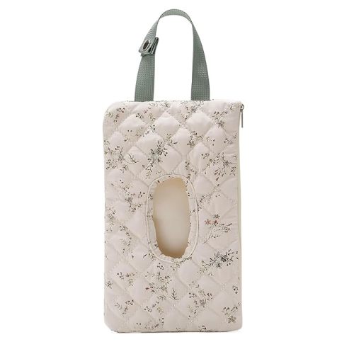 Quilted Baby Wipe Holder Quilted Wipe Pouch Portable Hanging Floral Wet Wipes Bag for Car, Stroller