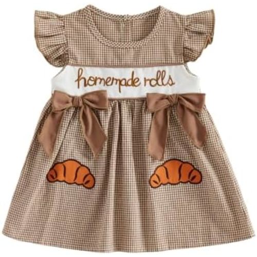 Toddler Little Girl Halloween Dress Pumpkin Fly Sleeve Plaid Smocked Dresses Halloween Baby Girl Fall Clothes