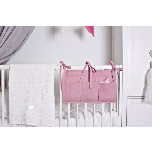 Dusty Rose Linen Crib Organizer, Pink Hanging Storage Bag, Padded Cot Organiser, Diapers Storage, Nursery Toy Bag, Linen Bedside Pocket