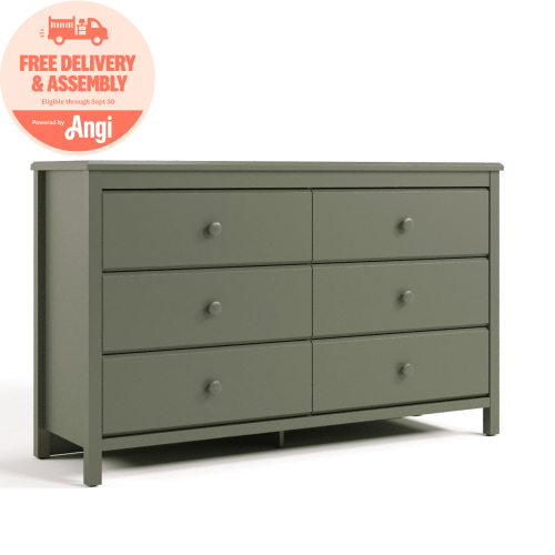 Storkcraft Alpine 6 Drawer Nursery Double Dresser, Olive