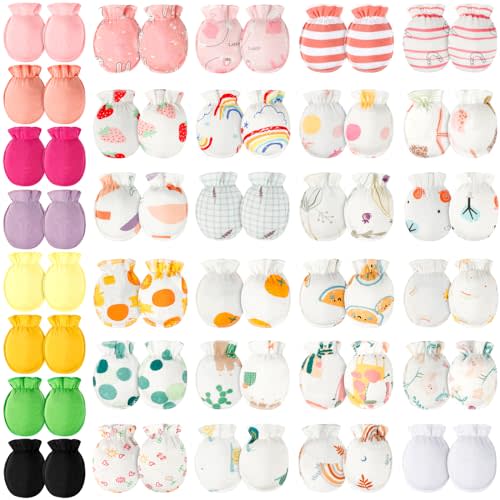 ONESING 32 Pairs Baby Mittens Baby Gloves No Scratch 0-6 Months Baby Essentials Mittens for Newborn Baby Boys Girls