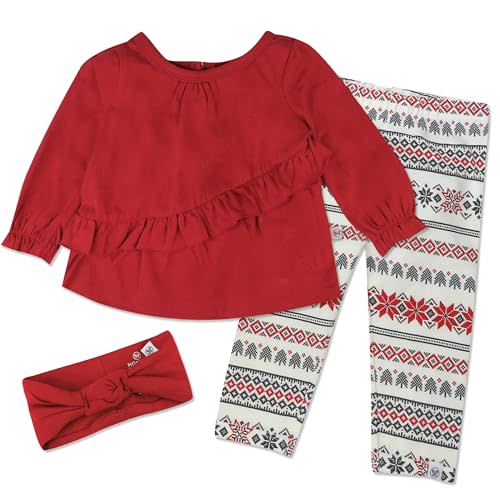 HonestBaby baby-girls 3-piece Ruffle Top, Legging and Headband Set 100% Organic Cotton for Baby and Toddler Girls