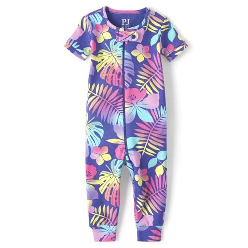 The Children's Place Baby Girls' and Toddler Snug Fit 100% Cotton Short Sleeve Zip-Front One Piece Footless Pajama
