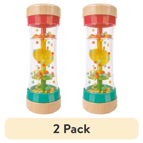 (2 pack) Hape Rainbow Stick Shake Beaded Raindrops, Infant Sensory Rattle Toy, Unisex Child Ages 0M+, Plastic