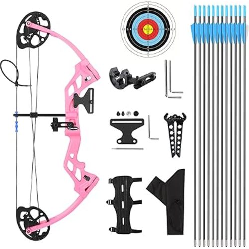 A208 Compound Bow and Arrow Set, 16-20 Lbs Draw Weight, Right Handed Bow for Youth Archery Beginner, Target Bow with Accessories for Teens Outdoor Sports Shooting Training