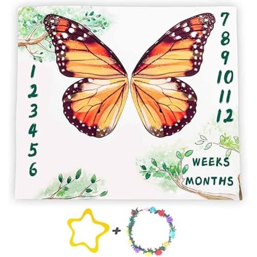 F-FUN SOUL Monthly Milestone Blanket, 48x40in, Butterfly Wings Baby Blankets, Growth Tracker Blanket with Bonus