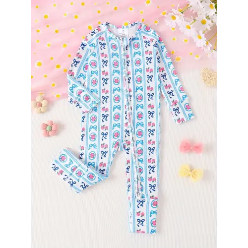 baby girl's long sleeve romper vertical stripes bow print - Temu