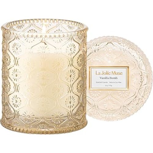 LA JOLIE MUSE Vanilla Zest Scented Candles for Home, Natural Soy, 40 Hrs