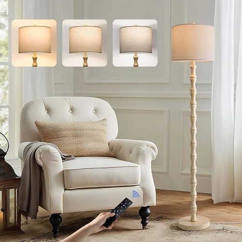 BOBOMOMO 62" Rustic Floor Lamp for Living Room, Retro Farmhouse Floor Lamp Rotary Switch, Resin Standing Lamp for Living Room, Corner, Dining Room, Bedroom, House