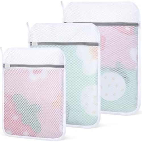 Dntorx 3 PCS Durable Honeycomb Mesh Laundry Bags for Delicates with Zipper, Reusable Laundry Bag Mesh Wash Bags for Washing Machine for Clothes, Shoes, Socks, Underwear, Bra (M + L + XL, White)