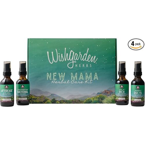 WishGarden Herbs Postpartum Essentials Kit with Gift Box - Post partum Essentials for New Mom w/AfterEase, Happy Ducts, Milk Rich & Baby Blues, Supports Contractions, Breastfeeding & Postpartum Mood