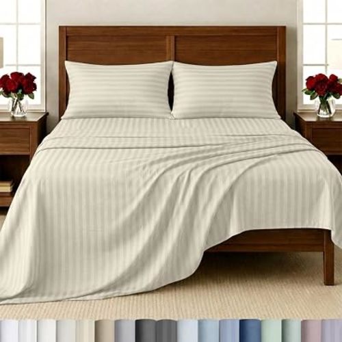 California Design Den Softest 100% Cotton Sateen King Bed Sheets Set, Ivory