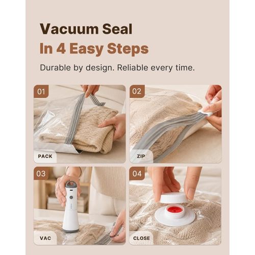 Vacbird Vacuum Seal Bags for Clothing, 20 Pack Vacuum Storage Bags with Rechargeable Cordless Air Pump(5J+5L+5M+5S), Space Saver Bags for Clothes Blanket Duvets Pillows Comforters Travel