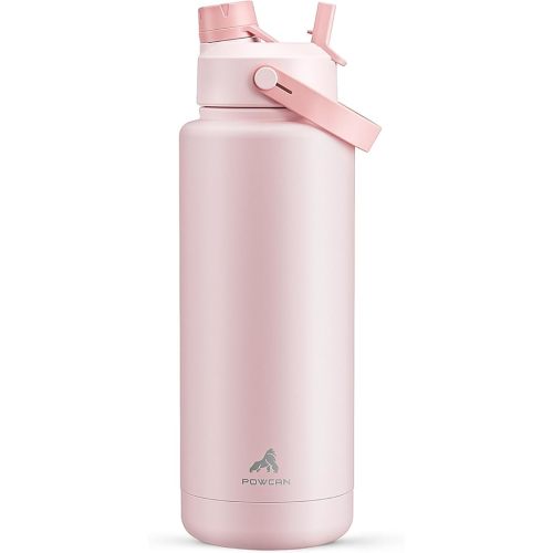 POWCAN 40 oz Insulated Water Bottle with 2-in-1 Straw and Spout Lid, Keep Cold 24H, Leak-Proof, BPA-Free, Double Wall Stainless Steel Water Bottle for Sports, Gym, Travel, and School (Cotton Candy)
