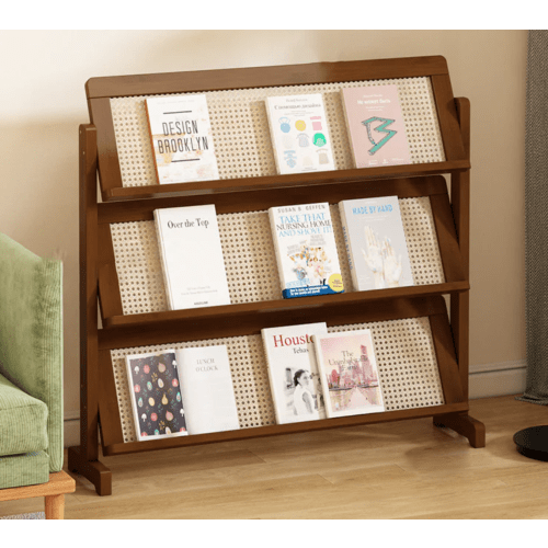 3 Tier Book Shelf: Contemporary Simplicity Square Oblique Bamboo Rattan Weaving