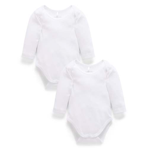 Easy Neck L/S Bodysuit 2 pack - White - Purebaby