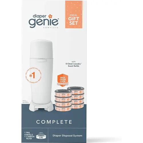Diaper Genie Registry Gift Set | Includes Diaper Genie Complete Diaper Pail, 8 Refill Bags, 1 Carbon Filter | Perfect Starter Kit