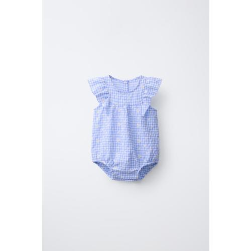EMBROIDERED DAISY GINGHAM ROMPER - Blue | ZARA United States