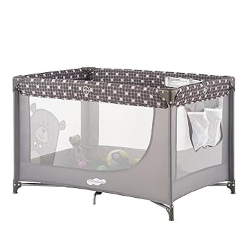 Pamo Babe Portable Crib Baby Playpen with Mattress and Carry Bag Grey