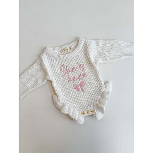 SHE'S HERE BOW- FRILL LEG ROMPER | MILK