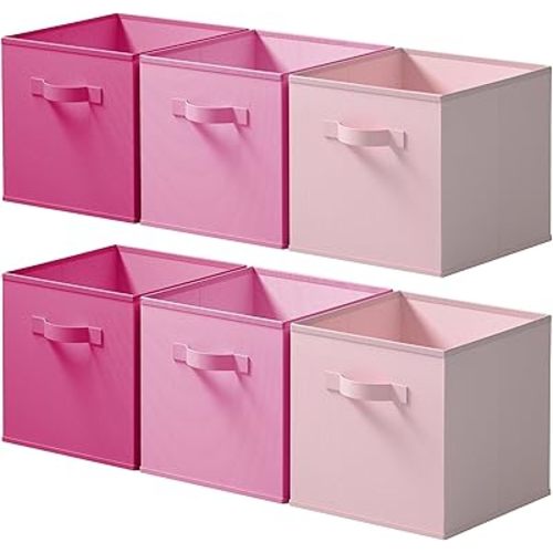 Cupic Cupid 11 Inch Storage Cube, Fabric Cube Storage Bin with Handles, Storage Cube Organizer for Clothes and Toys, Collapsible Cube Bins for Closet, Shelves, Nursery, 6-Pack, Pink Gradient