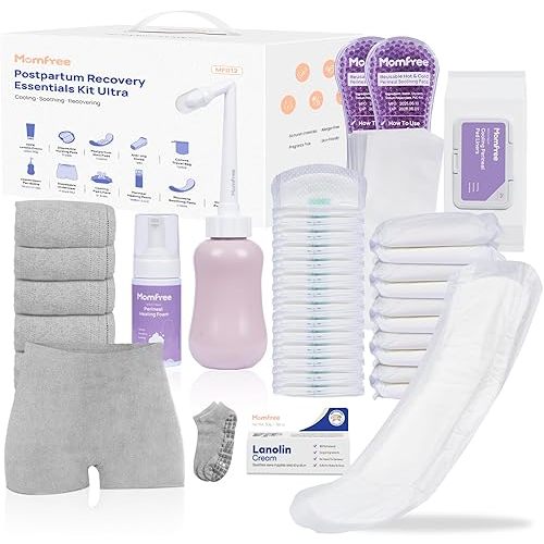 Upgraded Postpartum Essentials Recovery Kit for Women: Labor Delivery Post Partum - Perineal Healing Foam & Upside Down Peri Bottle | 6 Disposable Underwear | Soothing Pads | Nursing & Maxi Pads