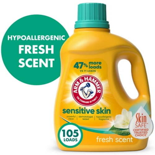 ARM & HAMMER Sensitive Skin, Fresh Scent, Odor Control Liquid Laundry Detergent, 105 fl oz