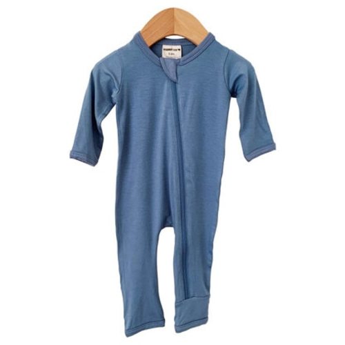 Basic Zip Romper, Dusty Blue
