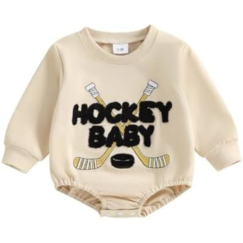 Baby Boy Hockey Outfit Romper Ice Hockey Stick Embroidery Long Sleeve Sweatshirt Hockey Baby Bodysuit 0-18M Fall